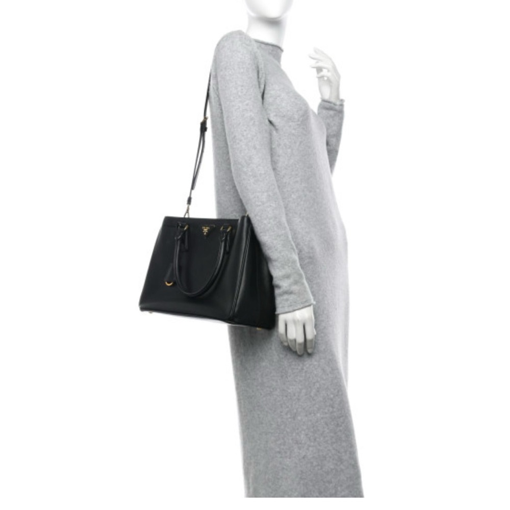 Prada Galleria Black Leather Satchel Saffiano Lux Medium Tote Black Nero - Picture 16 of 16